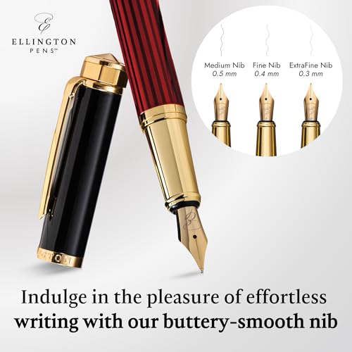 Ellington Pens Luxury Fountain Pen Set - Extra Fine Nib - Includes 3 Ink Cartridges, Refillable Ink Converter, Gift Box-Fountain Pens For Writing, Calligraphy, Journaling, Sketching (Crimson Blend) - color: Crimson Blend, style: Extra Fine