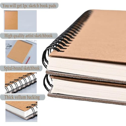 Sketch Book Pad, Drawing Paper 9" x 12" Spiral Bound (98lb/160gsm), Pack of 1, Durable Acid Free Sketchbook for Painting, 30 Sheets Each (1 Pack- 9"X12") - color: 1 Pack- 9"X12"