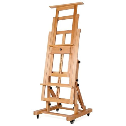 Wooden H-Frame Convertible Easel with 4 Lockable Wheels Adjustable Movable Tilting Easels Holds Canvas Art Up to 78.7In High for/Home/Studio/Outdoor