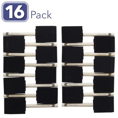 Bates- Foam Paint Brushes, 2 Inch, 16 Pack, Wooden Handle | for Painting, Staining, Varnish, Glue Application and DIY Crafts on Wood, Metal - color: Black, size: 2 Inch, 16 Pack