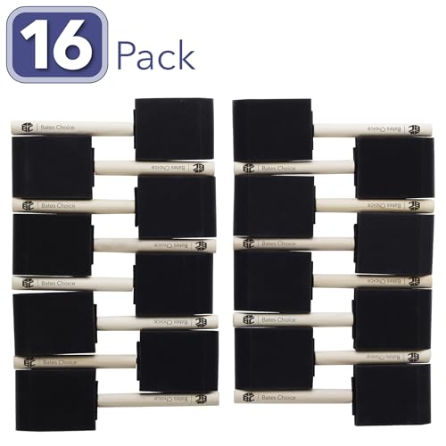 Bates- Foam Paint Brushes, 2 Inch, 16 Pack, Wooden Handle | for Painting, Staining, Varnish, Glue Application and DIY Crafts on Wood, Metal - color: Black, size: 2 Inch, 16 Pack