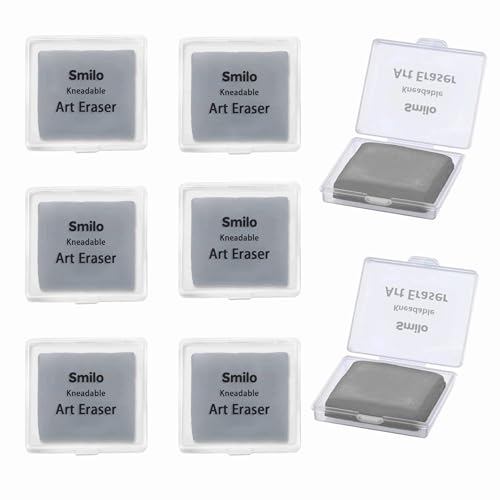 Smilo 8-Pack Gray Kneaded Erasers | Moldable & Dust-Free Putty Eraser | No Smudge Art Eraser with Case for Drawing - color: Gray