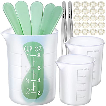 LEOBRO Silicone Measuring Cups for Epoxy Resin, 250 & 100ml Reusable Epoxy Resin Mixing Cups, Silicone Pouring Cup, with Stir Sticks, Finger Cots, Tweezers