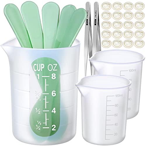 LEOBRO Silicone Measuring Cups for Epoxy Resin, 250 & 100ml Reusable Epoxy Resin Mixing Cups, Silicone Pouring Cup, with Stir Sticks, Finger Cots, Tweezers