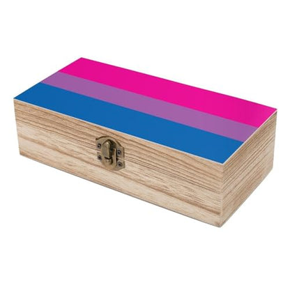 Bisexual Pride Flag Jewelry Box Wooden Rustic Multi-Purpose Organizer with Front Clasp for Jewelry, Crafts, Accessories & Small Items - color: style-3