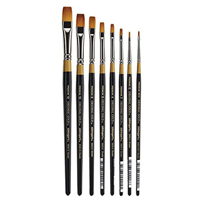 KINGART B-017 Premium 8 pc. Original Gold 9300 Series Shader Artist Brush Set, Synthetic Golden Taklon Hair for Acrylic, Oil, and Gouache Painting, Short Handle, Sizes: 10/0, 0, 2, 4, 6, 8, 10, 12 - size: Set of 8
