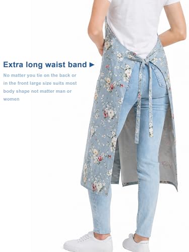 Molaxhome Split Apron with 3 Pockets,Unisex Pottery Apron with Adjustable Strap for Kitchen Ceramics - color: Bluerose