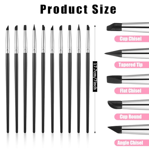 10 Pcs Silicone Brushes for Crafts, Silicone Sculpting Tools Sculpting Brush Flexible Clay Carving Tools for Handicraft Pottery Artwork Shaping Carving DIY- Black