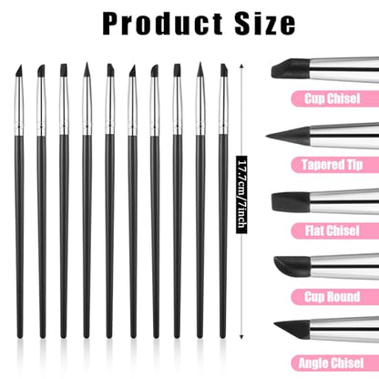 10 Pcs Silicone Brushes for Crafts, Silicone Sculpting Tools Sculpting Brush Flexible Clay Carving Tools for Handicraft Pottery Artwork Shaping Carving DIY- Black