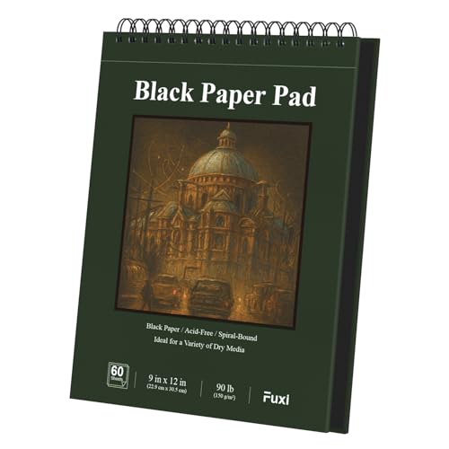 Fuxi Black Paper Sketchbook 9x12, 60 Sheets（90lb/150gsm） Hardcover Spiral Bound | Black Paper Notebook for Gel Pen, Colored Pencil, Artist Supplies for Adults, Teens & Students. - color: Obsidian & Moss, size: 9" x 12" (Pack of 1)