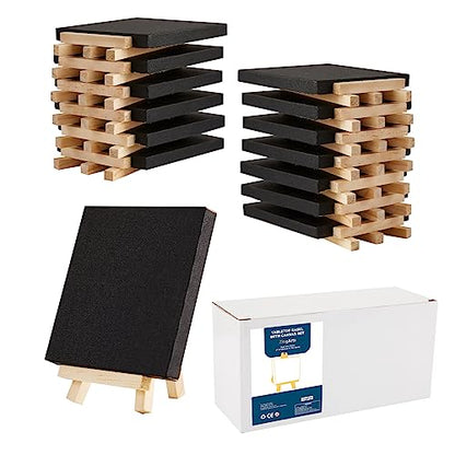 Black Mini Canvases with Easel Set, Pack of 18, 3' x 3' Inches Canvas Boards and 18pcs 5" Easel, Black Small Canvas, Art Supplies for Acrylic Pouring and Oil Painting - size: 3"x3" with easel