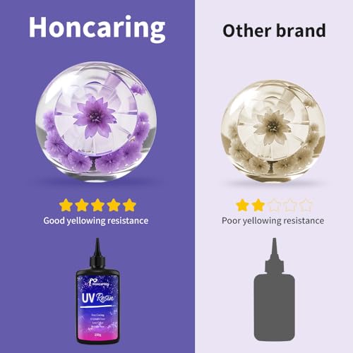 Honcaring UV Resin 500g, Clear Beginner-Friendly Kit with Silicone Tools, Upgraded Formula & Crystal Clear for Jewlery Making, Craft, 250g*2 Resin UV Kit for Earring, Pendant, DIY - size: 500g without uv light