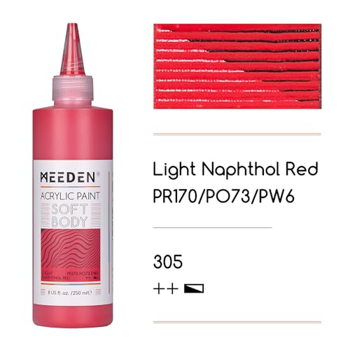 MEEDEN Soft Body Acrylic Paint: Naphthol Red Light Matte Finish - 250ml/8.45oz Bulk Acrylic Colors in Ergonomic Bottle - Fluid Flow Art Paints for Artists Canvas Painting - color: Naphthol Red Light