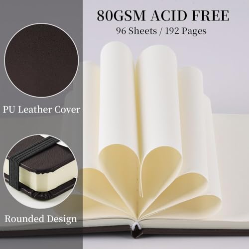 Square 5x5 inches 80gsm 96sheets/192 Pages Notebooks Blank Sketchbooks Travel Journal Pocket Hardcover Paint Writing Diary Memo Planner PU Leather Cover. Dark Brown - color: PU Cover-5x5in-Dark Brown
