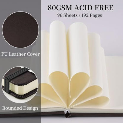 Square 5x5 inches 80gsm 96sheets/192 Pages Notebooks Blank Sketchbooks Travel Journal Pocket Hardcover Paint Writing Diary Memo Planner PU Leather Cover. Dark Brown - color: PU Cover-5x5in-Dark Brown