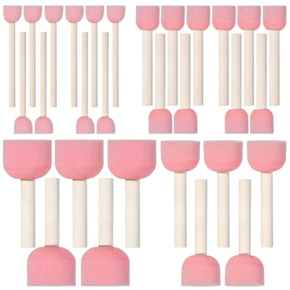 30Pcs 4 Size Round Sponges Brush Set Round Foam Brushes with Wooden Handle Pink Circle Foams Stippling Stenciling Decorating Tools Paint Sponges for Painting Staining DIY Art Crafts Adult - style: Style 4