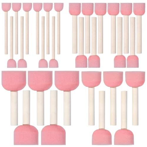 30Pcs 4 Size Round Sponges Brush Set Round Foam Brushes with Wooden Handle Pink Circle Foams Stippling Stenciling Decorating Tools Paint Sponges for Painting Staining DIY Art Crafts Adult - style: Style 4