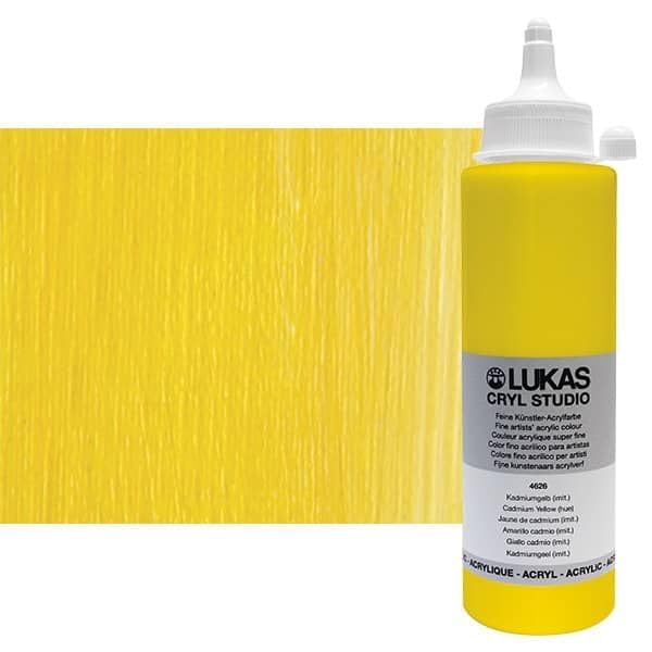 Lukas CRYL Studio Artist Acrylic Paint, Cadmium Yellow Hue, 250 ml Bottle - High Pigment Acrylic Paints for Canvas Painting, Large Scale Works - Medium-Viscosity, Water-Mixable, Fast Drying