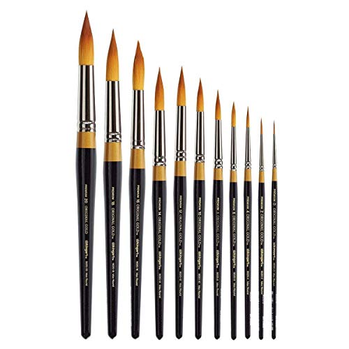 KINGART Premium 11 pc. Original Gold 9020 Series Ultra Round Artist Brush Set, Synthetic Golden Taklon Hair for Watercolor, Acrylic, Gouache and Oil Paint, Short Handle, Set of 11 Sizes: 0-20 - size: Set of 11