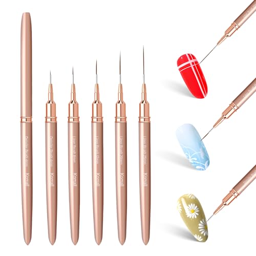 Komall Metallic Nail Art Brushes, 5Pcs Liner Brush Set, UV Gel Polish Painting Art Design Pen for Long Lines, Thin Details, Fine Drawing Sizes 4/8/12/20/25mm(Champagne Gold) - color: Champagne Gold