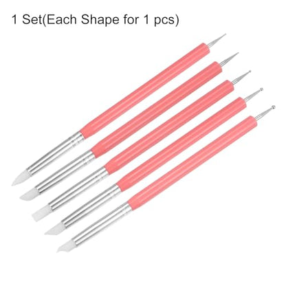 HARFINGTON 5 Pcs Silicone Clay Sculpting Tool Double-Ended Rubber Tip Metal Ball Silicon Shaper Pens Modeling Stylus Dotting Tool for DIY Handicraft Sculpture Pottery Painting, Pink - color: Pink