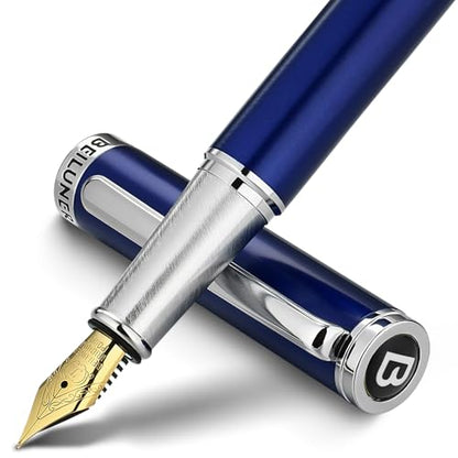BEILUNER Luxury Fountain Pen Set,Solid 24K Gilded Fine Nib, Modern Classic Limited Edition -Includes 6 Ink Cartridges&Ink Refill Converter with Gift Case-Perfect for Men and Women（Charming blue） - color: Blue, style: Fine Nib
