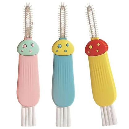 3 Pcs 3 in 1 Cup Lid Gap Cleaning Brush Multifunctional Bottle Cleaning Brush for Water Bottle Cup Lid Gap for Gaps of Various Containers - color: Yellow Blue(mushroom)