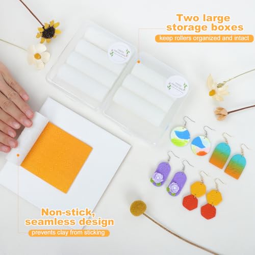 8 Pcs Non-Stick Polymer Clay Texture Rollers (Complex Texture) | Boho, Floral, Mandala & Paisley Patterns, 2 Storage Boxes, Crisp Imprints, Seamless Texture, Premium Resin - color: Complex Texture