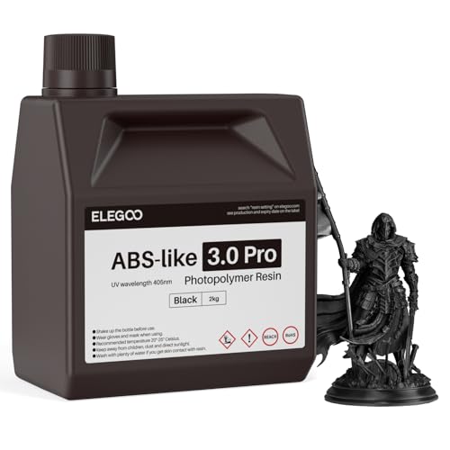 ELEGOO ABS-Like Resin 3.0 Pro, Higher Scratch-Resistance 3D Printing Photopolymer Resin, 405nm UV Resin for MSLA/DLP/LCD Printers Fast Curing High Precision Non-Brittle, Black 2000g - color: Black, size: L-2000g