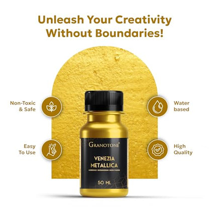 GRANOTONE Acrylic Venezia Metallic Gold Paint 1.69 fl oz Shimmering Non Fading 50 ml Colour Rich Pigments Non Toxic for Kids Artists and Beginners Made in India - color: Gold 50ml
