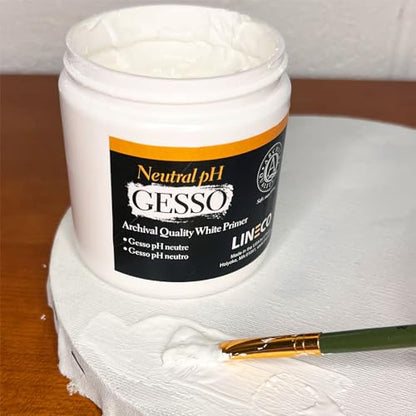 Lineco, Neutral PH Gesso Primer, Surface Preparation, Acid-Free White Priming, Suitable for Acrylic and Oil Paint, Color Pencils And GraPHite, Sealer for Paper, Wood, 8 Oz (238 Ml)
