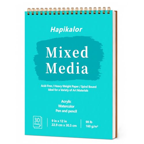 Mixed Media Sketchbook 9" x 12" Multimedia Sketchbook, Top Spiral Bound Sketch Book, 30 Sheets 98lb/160gsm Mixed Media Paper, Watercolor Paper Sketch Pads for Drawing, Painting, Art Supplies - size: 9" x 12"