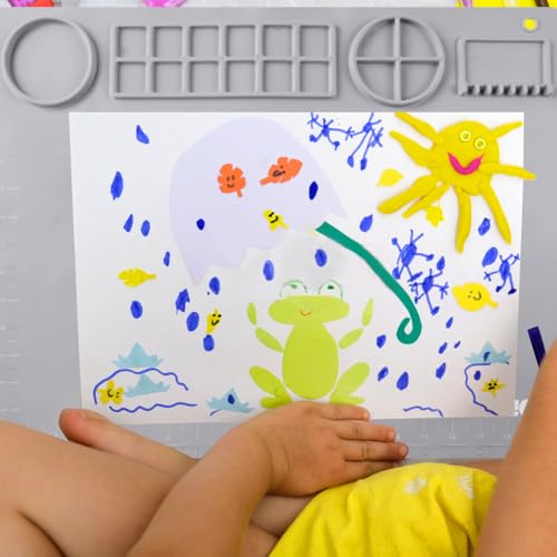 DIYDEC Silicone Craft Mat for Kids 20X16 Inch Large Silicone Art mat with Detachable Cup Painting Mat with 10 Painting Brushes Silicone Mat for Boy Girl DIY Gift Accessories (Grey) - color: Grey