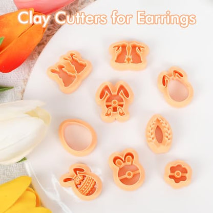 Puocaon Easter Polymer Clay Cutters - 9 Pcs Rabbit Clay Cutters for Polymer Clay Jewelry Earrings, Spring Easter Eggs Bunny