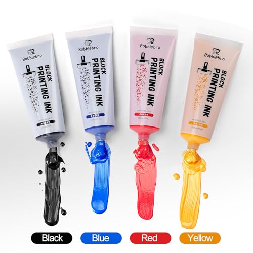 Bobblebro Linoleum Blocks for Printmaking, Stamp Making Carving Linocut Kit for Kids DIY Gift, Rubber Stamp Carving Screen Printing Kit with 4 Colors Block Printing Ink, Rubber Block, Linocut Tools