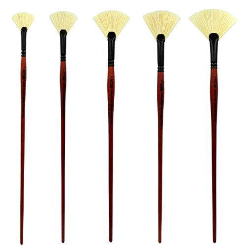 ZEM Brush Long Handle Stiff White Chungking Hog Bristle Fan Brush Set