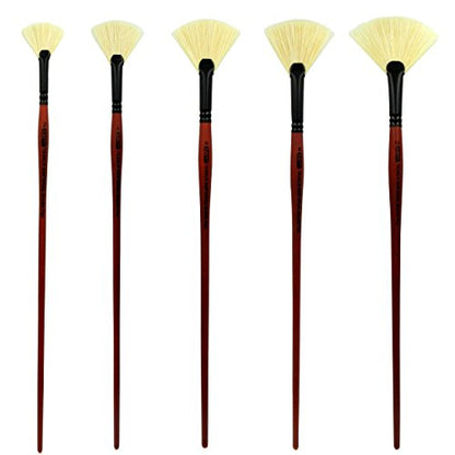 ZEM Brush Long Handle Stiff White Chungking Hog Bristle Fan Brush Set