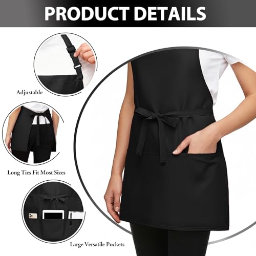 BOHARERS Kitchen Cooking Apron Unisex Adjustable chef apron with 3 pockets,1 Pack Black - color: A-01 Pack Black