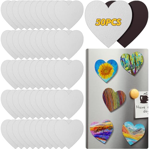 Engrowtic 50 Pcs Magnetic Painting Canvas Panel Mini Canvas Boards for Painting Mini Tile Art for Fridge Locker Art Crafts DIY(3 in,Heart) - size: 3 in, style: Heart