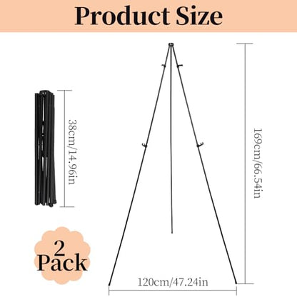 2 Pack Easel Stand for Sign, 66" Easel Stand for Painting & Display Black Aluminum Metal Tripod with Carry Bag, Portable Travel Easel for Adults Artists Wedding Sign