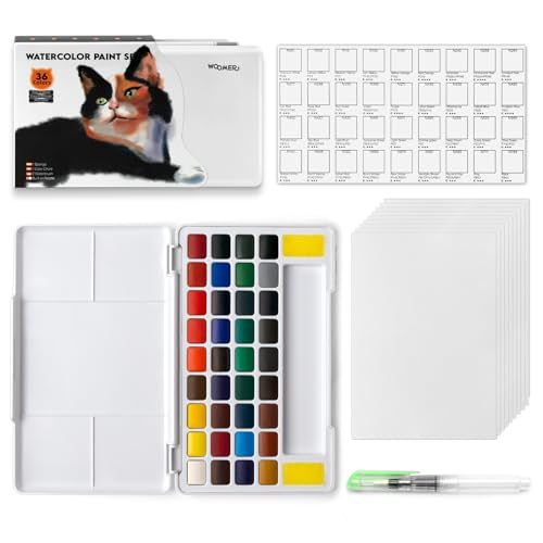 36-Color Watercolor Paint Set for Beginners with Large Mixing Palette | All-in-One, Brush, Paper & Sponges, Smooth Reactivation, Lightweight Plastic Case, Practice & Travel Sketching - color: 36 Colors