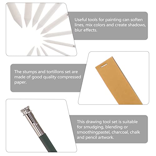 Ciieeo 46pcs Blending Stumps and Tortillions Art Set Sandpaper Pencil Sharpener Kneaded Eraser and Pencil Extension Tool for Student Sketch Drawing and Shading