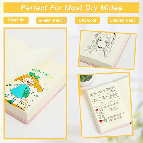 Thick Blank Journal Notebook 400 page With Pen Holder 100gsm Thick Blank Paper，A6 Unlined Plain Sketchbook ， Small Soft Leather Unlined Pocket Blank Notebook For Women Drawing Book Memo Writing Sketch Travel Diary 3.9 × 5.5 (Happy Every Day) - color: Oran