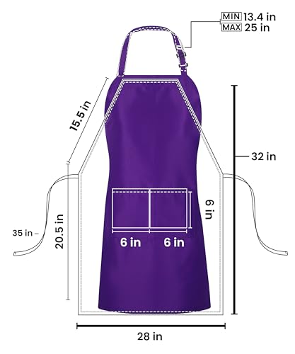 Utopia Kitchen 10 Pack Bib Apron Adjustable with 2 Pockets, Water and Oil Resistant, Cooking Kitchen Chef Apron for Women Men - color: Purple