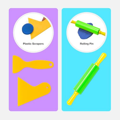 FlyFlag Air Dry Clay Tools Kit, 20 Pcs – Includes Ball Stylus, Rubber Pens, Rolling Pin, Plastic Scrapers, and Modeling Tools – Ideal for Pottery, Craft, Molding, and Shaping