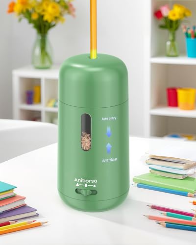 Automatic Electric Pencil Sharpener - Auto Feed, Auto Stop & Auto Eject, Rechargeable for Classroom, Home, School, Office, Green - color: Green