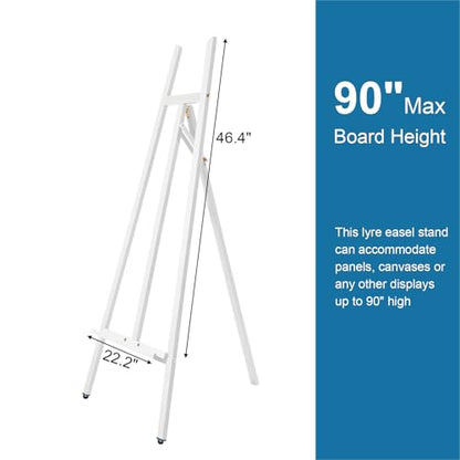 A - Frame Wooden Display Easel - Adjustable Lyre Beechwood Studio Easel Stand Holding Canvas Up to 90", Inclinable Artist Floor Painting Easel for Artwork Painting, White - color: White