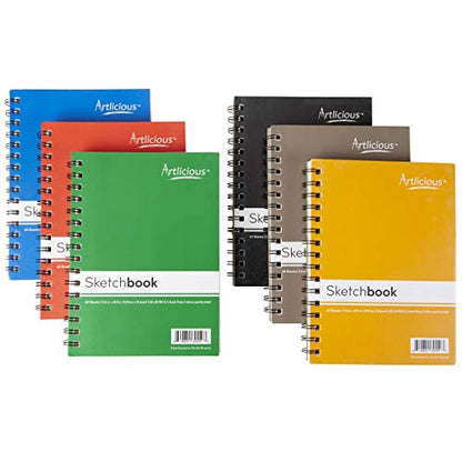 Artlicious Sketch Book 6 Pack - 5.5" x 8.5" - Small Spiral Sketch Books - Drawing Notebook - Sketchbook for Drawing Art - 6 Pack 360 Sheets White Paper