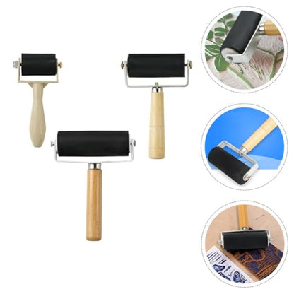 Alipis 3pcs Portable Rubber Brayers Set for Crafting, Small Manual Ink Rollers for Block Printing and DIY Art Projects