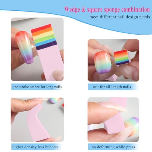 Fcozpjk 100Pcs Soft Nail Sponges for Ombre, Gradient Effect Pink Nail Art Sponges With Grabbing Pen 6Pcs Wedge Sponges Aura Nails Ombre Nail Brush Professional Accessories Manicure Salon Supplies - color: Pink